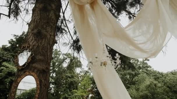 Украшения Свадебной Церемонии Сельский Винтажная Свадебная Церемония Лесу Высококачественные Кадры — стоковое видео