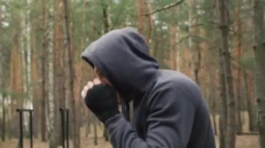 Boksör ormanda dolanıyor. Gölge boksu. Boksör koşusu. Spor motivasyonu. Yüksek kalite 4k görüntü