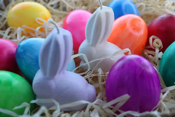 Yuvadaki paskalya renkli yumurtalar.