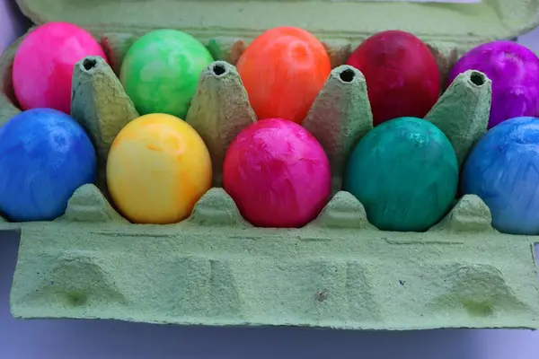 Bir karton kutuya boyanmış yumurta..