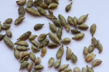 yeşil kakule tohumları beyaz arkaplanda izole