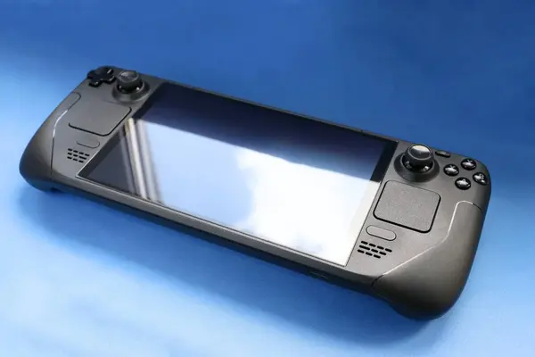 Mavi arkaplanda taşınabilir oyun konsolu, oyun konsolu kapat