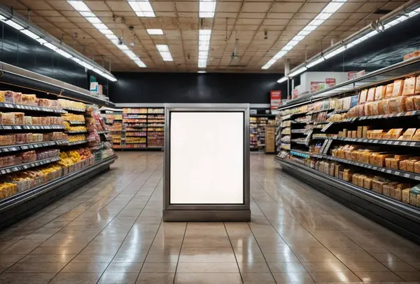 Hypermarket promosyonu için dikey reklam posteri..
