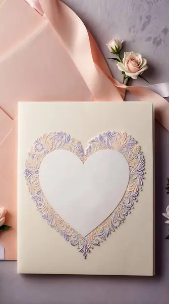 Romantik düğün davetiyesi geçmişi. kalp ve çiçek motifleri; orta bölüm metin için ayrılmıştır.