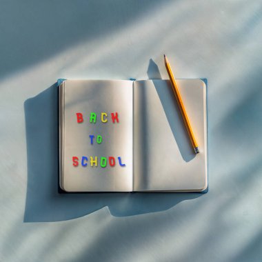 ai üretildi. Temel okula dönüş öğeleri, basit bir defter, bir kalem.,