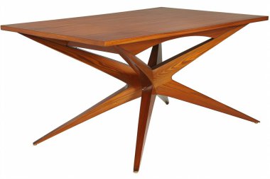 Tahta tasarımcı masası, beyaz arkaplan ile izole edilmiş. ai oluşturuldu