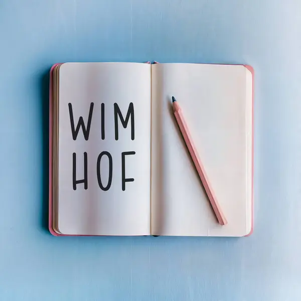 stock image wim hof. open notebook with written text and pencil. ai generated.