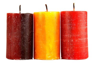 isolated, white background, 3 pictures with different thick colored candles. ai generated clipart