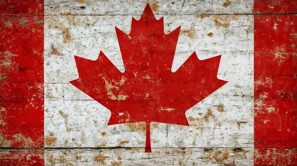 Eski ve bozulmuş ahşap dokusuyla Kanada bayrağı. ai oluşturuldu