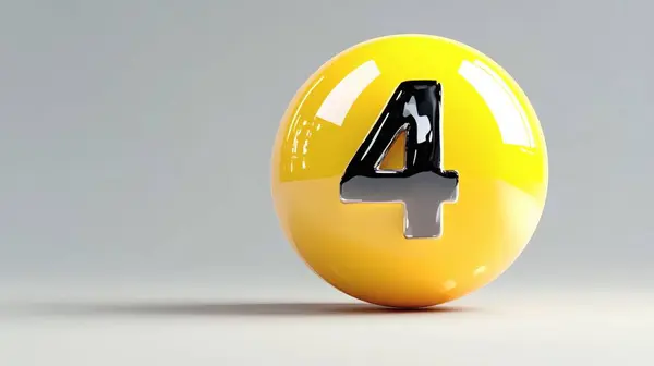 Sarı, parlak plastik bir kürede 4 numaranın üç boyutlu çizimi. ai oluşturuldu