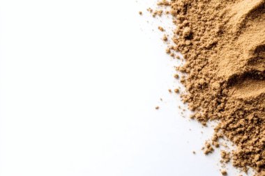 Yaz arkaplanı. Kum. Beyaz bir arka planda izole edilmiş. kopyalama alanı. ai oluşturuldu