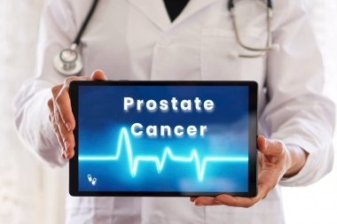 Tıbbi kavramlar. Prostat kanseri. Kadın doktorun dijital tabletinde teşhis