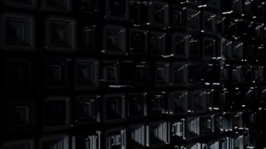 3 boyutlu arkaplan özeti. Soyut animasyon tatmin edici. Hareketli geometrik küpler. 4K kusursuz döngülü video. Küpler yavaş ve hipnotize edici bir hareketle yukarı ve aşağı hareket ederek büyüleyici bir zemin oluşturur..