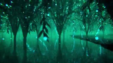 Ormandaki ağaçların ışıklarıyla soyut arkaplan