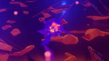 Organik metal kavisli, ışık çekirdekli ve merkezi merkezli fantastik yabancı gezegen turuncu manzarası. 3D görsel sanat, 4k çözünürlük.