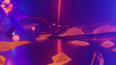 Organik metal kavisli, ışık çekirdekli ve merkezi merkezli fantastik yabancı gezegen turuncu manzarası. 3D görsel sanat, 4k çözünürlük.