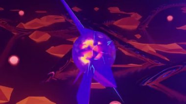 Organik metal kavisli, ışık çekirdekli ve merkezi merkezli fantastik yabancı gezegen turuncu manzarası. 3D görsel sanat, 4k çözünürlük.