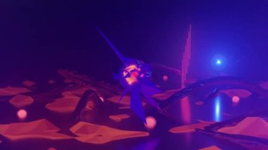 Organik metal kavisli, ışık çekirdekli ve merkezi merkezli fantastik yabancı gezegen turuncu manzarası. 3D görsel sanat, 4k çözünürlük.