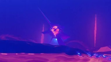 Organik metal kavisli, ışık çekirdekli ve merkezi merkezli fantastik yabancı gezegen turuncu manzarası. 3D görsel sanat, 4k çözünürlük.