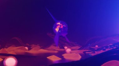 Organik metal kavisli, ışık çekirdekli ve merkezi merkezli fantastik yabancı gezegen turuncu manzarası. 3d canlandırma görselleri, 4k çözünürlüklü kusursuz ve döngü.