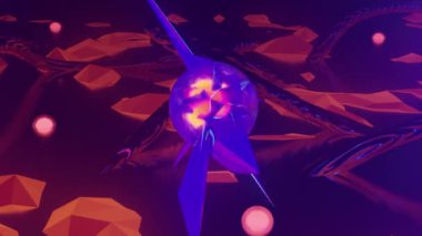 Organik metal kavisli, ışık çekirdekli ve merkezi merkezli fantastik yabancı gezegen turuncu manzarası. 3d canlandırma görselleri, 4k çözünürlüklü kusursuz ve döngü.