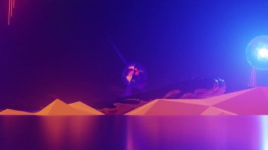 Organik metal kavisli, ışık çekirdekli ve merkezi merkezli fantastik yabancı gezegen turuncu manzarası. 3d canlandırma görselleri, 4k çözünürlüklü kusursuz ve döngü.