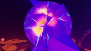 Organik metal kavisli, ışık çekirdekli ve merkezi merkezli fantastik yabancı gezegen turuncu manzarası. 3d canlandırma görselleri, 4k çözünürlüklü kusursuz ve döngü.