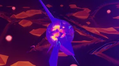 Organik metal kavisli, ışık çekirdekli ve merkezi merkezli fantastik yabancı gezegen turuncu manzarası. 3d canlandırma görselleri, 4k çözünürlüklü kusursuz ve döngü.