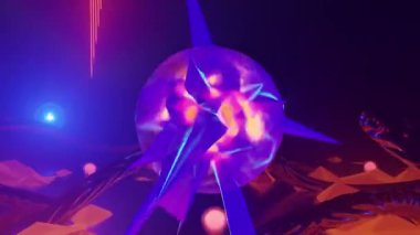 Organik metal kavisli, ışık çekirdekli ve merkezi merkezli fantastik yabancı gezegen turuncu manzarası. 3d canlandırma görselleri, 4k çözünürlüklü kusursuz ve döngü.