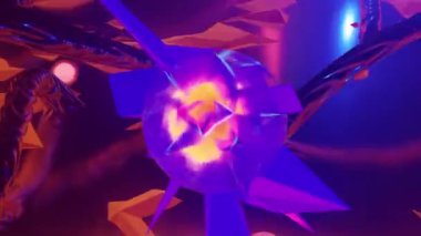 Organik metal kavisli, ışık çekirdekli ve merkezi merkezli fantastik yabancı gezegen turuncu manzarası. 3d canlandırma görselleri, 4k çözünürlüklü kusursuz ve döngü.