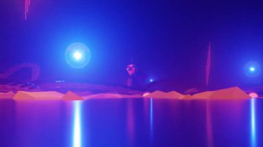 Organik metal kavisli, ışık çekirdekli ve merkezi merkezli fantastik yabancı gezegen turuncu manzarası. 3d canlandırma görselleri, 4k çözünürlüklü kusursuz ve döngü.