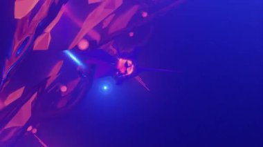 Organik metal kavisli, ışık çekirdekli ve merkezi merkezli fantastik yabancı gezegen turuncu manzarası. 3d canlandırma görselleri, 4k çözünürlüklü kusursuz ve döngü.