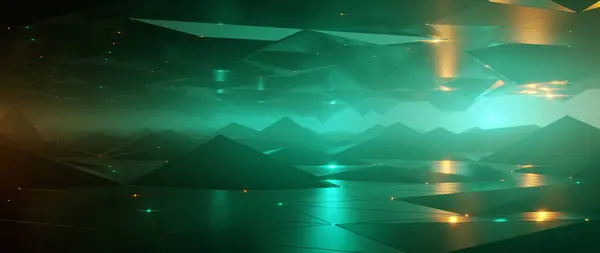 3D animasyon. 3D üzerinde gelecek uçuşu Teal ve Orange dijital manzara arkaplanı.