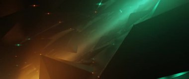 Karanlık vadi üzerinde fütürist uçuşlar ve parlak deniz mavisi ve turuncu dijital manzara.