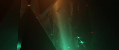 Karanlık vadi üzerinde fütürist uçuşlar ve parlak deniz mavisi ve turuncu dijital manzara.