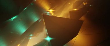 Karanlık vadi üzerinde fütürist uçuşlar ve parlak deniz mavisi ve turuncu dijital manzara.