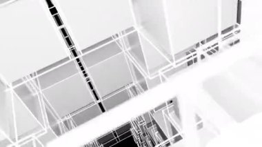 Gelecek ile soyut beyaz iç tasarımı ve parlak heykel ve geometrik yüzeyi ve siyah dokusu olan cam ile parıltılı. 3 boyutlu görüntüleme ve 3 boyutlu illüstrasyon