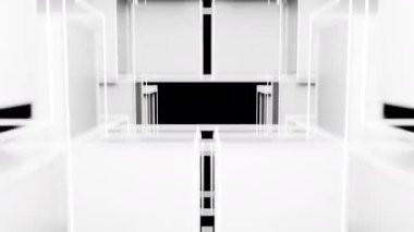 Geleceğin soyut beyaz iç tasarımı. Mimari stil. 3D illüstrasyon ve görüntüleme