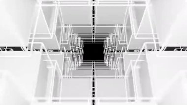 Parlak siyah bir heykel ile geleceğin soyut iç tasarımı. 3d illüstrasyon ve canlandırma