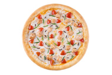 Tom Yum Kung Pizza peyniri beyaz arka planda, izolasyon