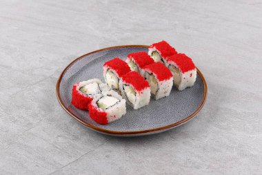 Japanese cuisine. Sushi roll on white background