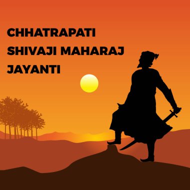 Chhatrapati Shivaji Maharaj Hint Maratha savaşçı kralının silueti ve tipografisi.