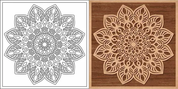 Çiçek (girih geometrik) desenli kesme silueti lazer kesimi (oyma) şablon, ahşap ve metal süslemeleri.