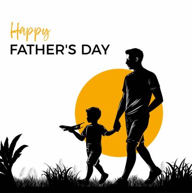 Babalar ve çocukların siluetleriyle Babalar Günün kutlu olsun. Üzerinde Babalar Günü 'nden güzel bir mesaj olan tebrik kartı.