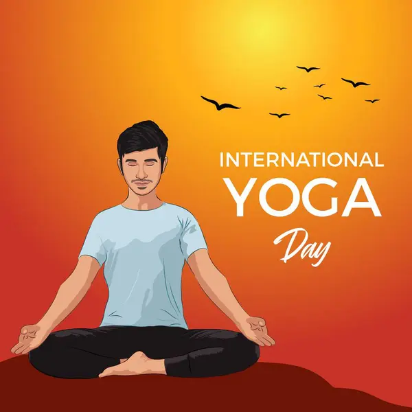 illustration of man doing asana and meditation practice for International Yoga Day on 21st June