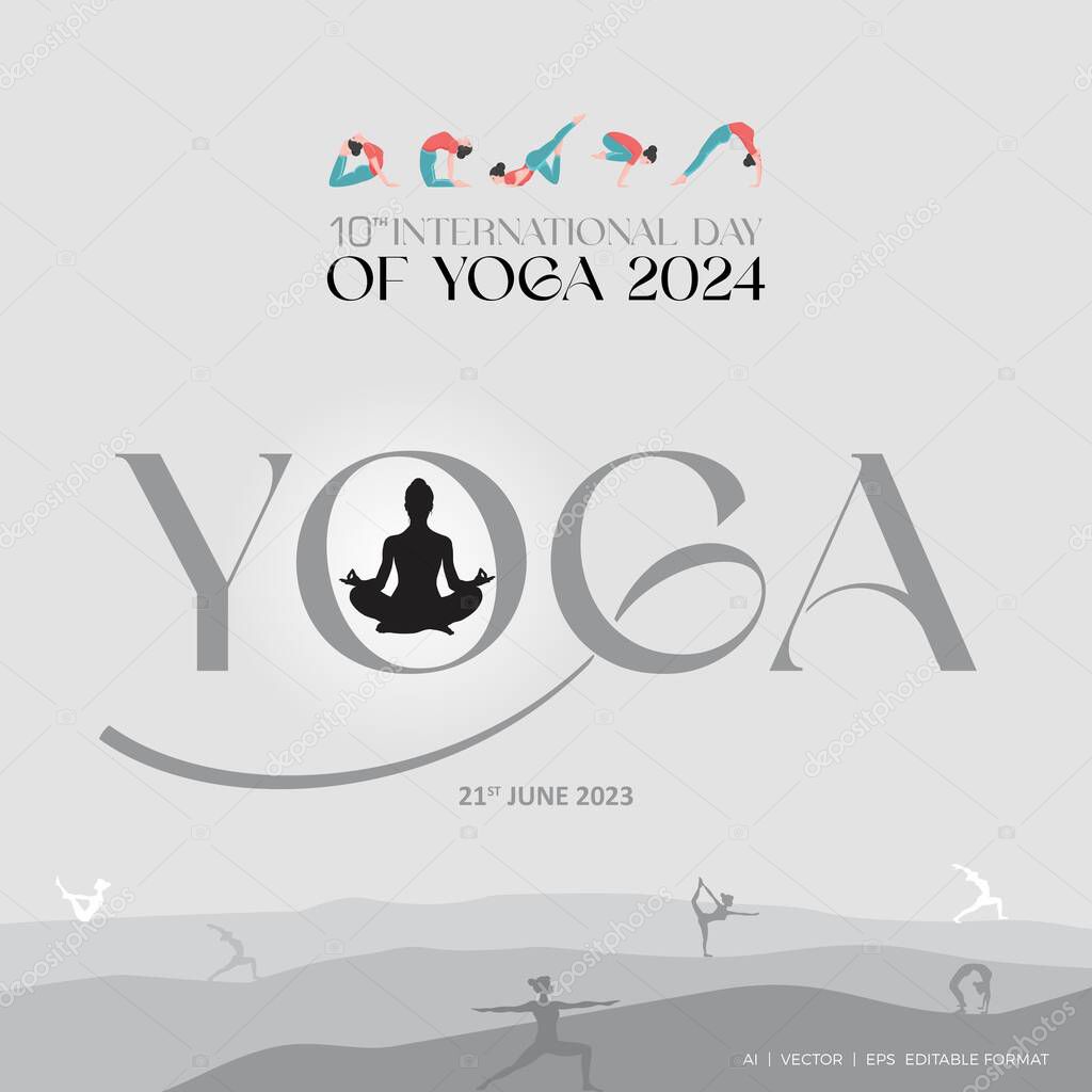 International yoga day. yoga body posture. group of Woman practicing yoga. vector illustration design. clipart