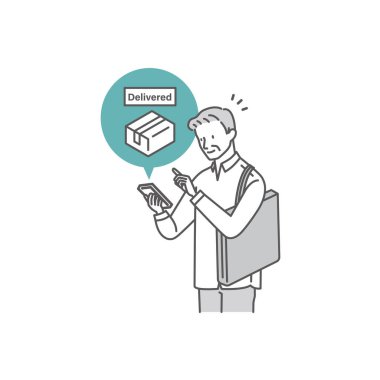 Senior man checking the delivery status with a smartphone app clipart