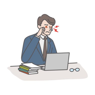 Gözleri kuru ve kaşınan genç bir adam.