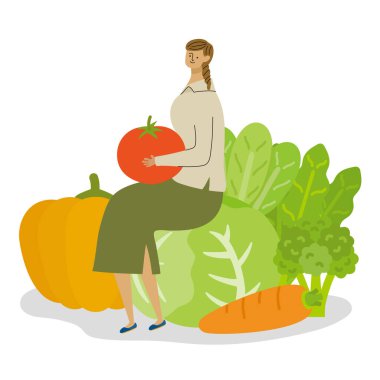 Sağlıklı bir hayat yaşayan vejetaryen bir kadının görüntüsü - vektör