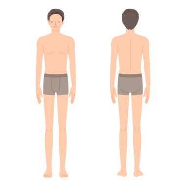 İç çamaşırlı çıplak genç adam (tüm vücudu, ön, arka)